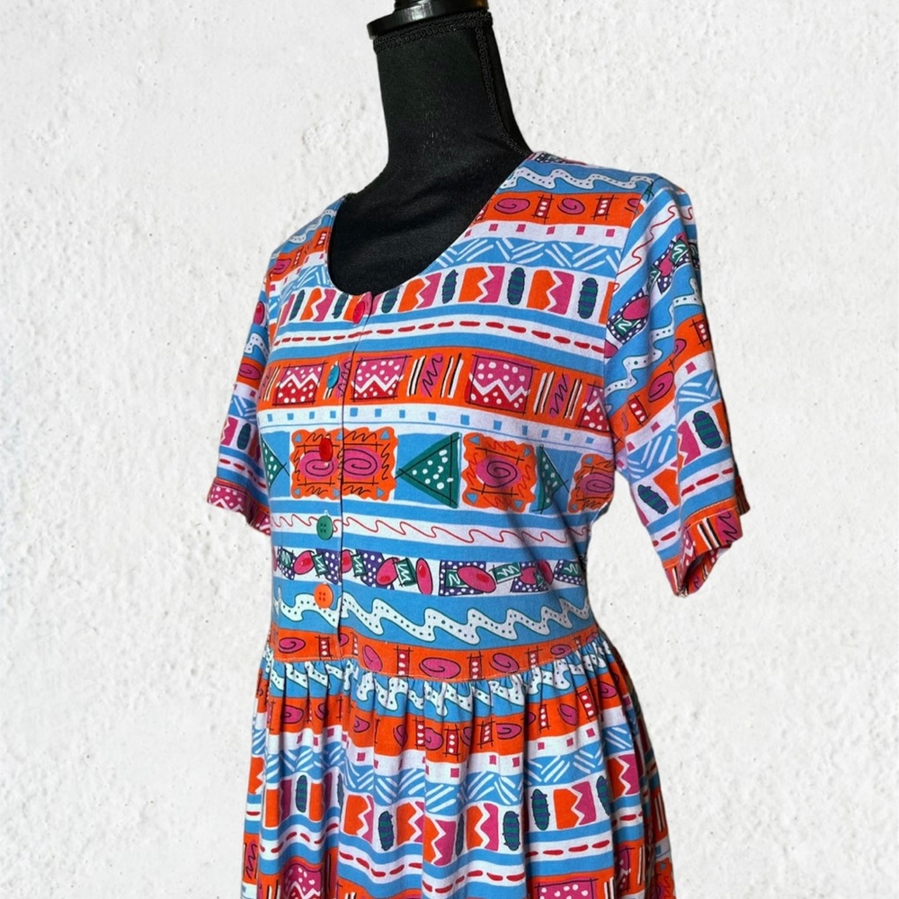 Vintage Women's 80s print Print Maxi Dress (Rainbow Tribal) - Long maxi size M